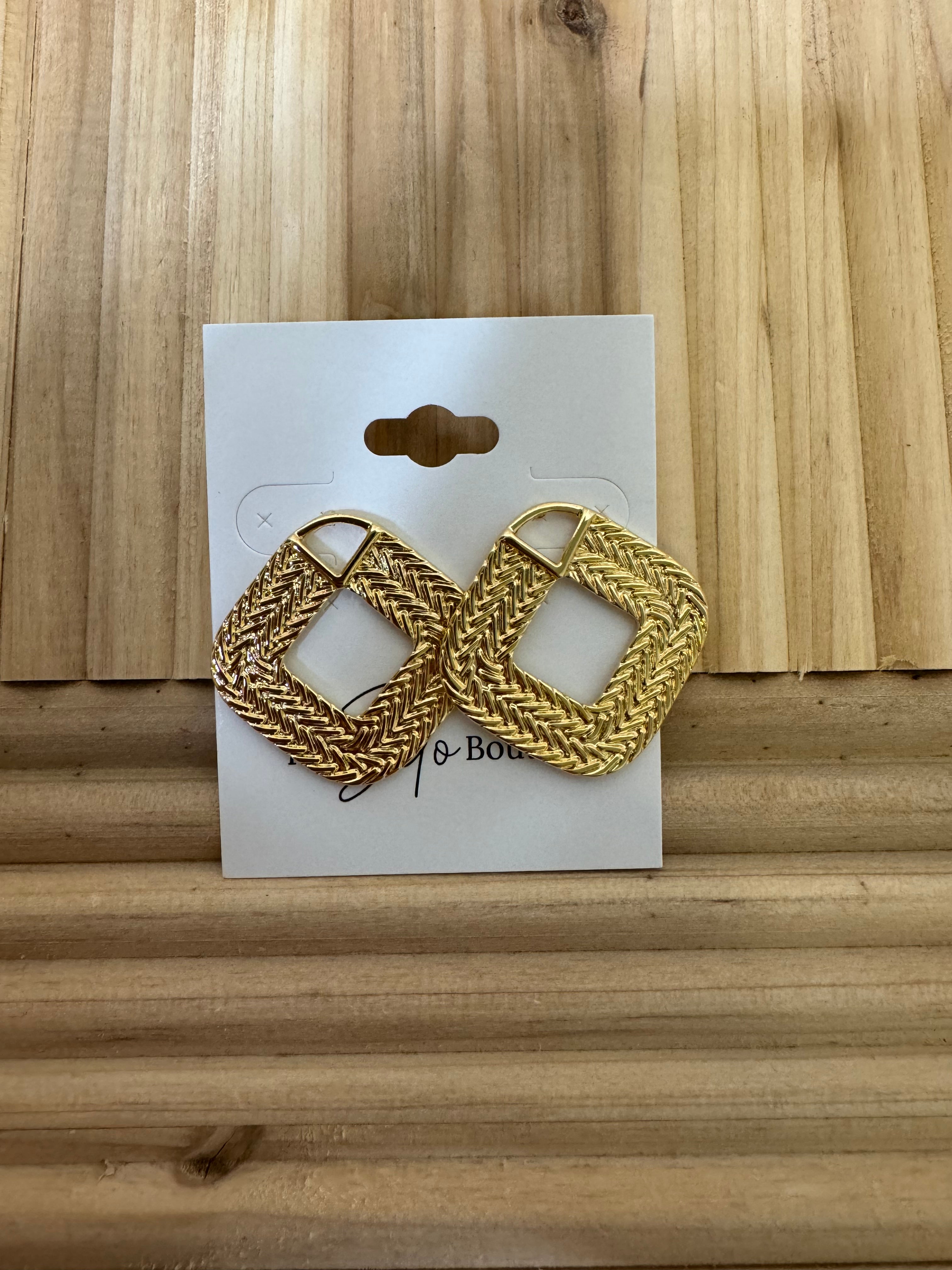 Gold Square Tex Earrings-Final Sale-earrings-Fame-The Silo Boutique, Women's Fashion Boutique Located in Warren and Grand Forks North Dakota