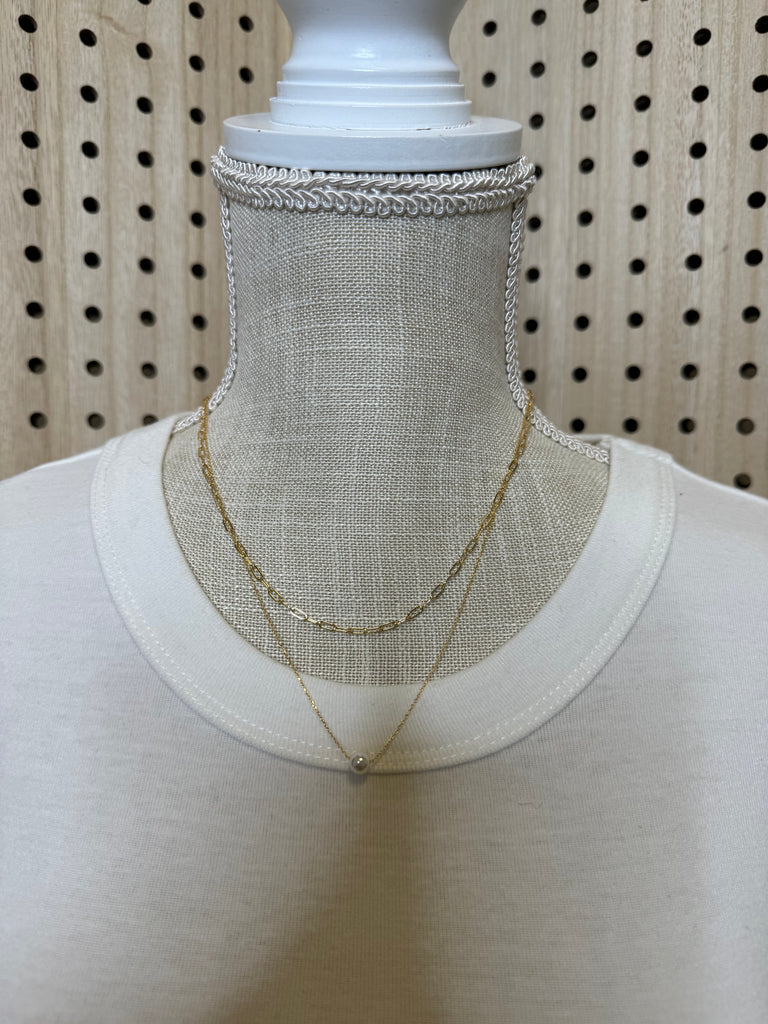 Double Chain Pearl Necklace-Necklaces-Fame-The Silo Boutique, Women's Fashion Boutique Located in Warren and Grand Forks North Dakota