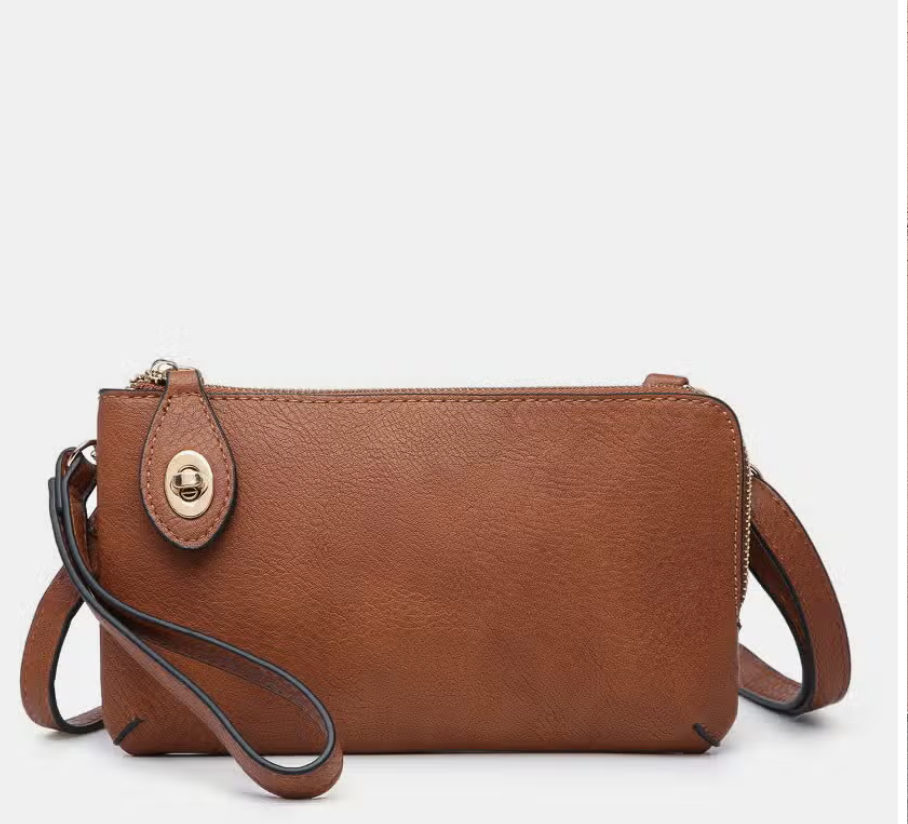 Camel Kendall Crossbody/Wristlet Purse-Crossbody Purses-Jen and Co-The Silo Boutique, Women's Fashion Boutique Located in Warren and Grand Forks North Dakota