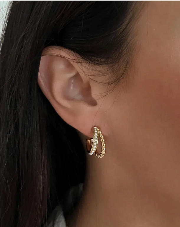 Beljoy Enzo Gold Pearl Hoop Earrings-earrings-beljoy-The Silo Boutique, Women's Fashion Boutique Located in Warren and Grand Forks North Dakota