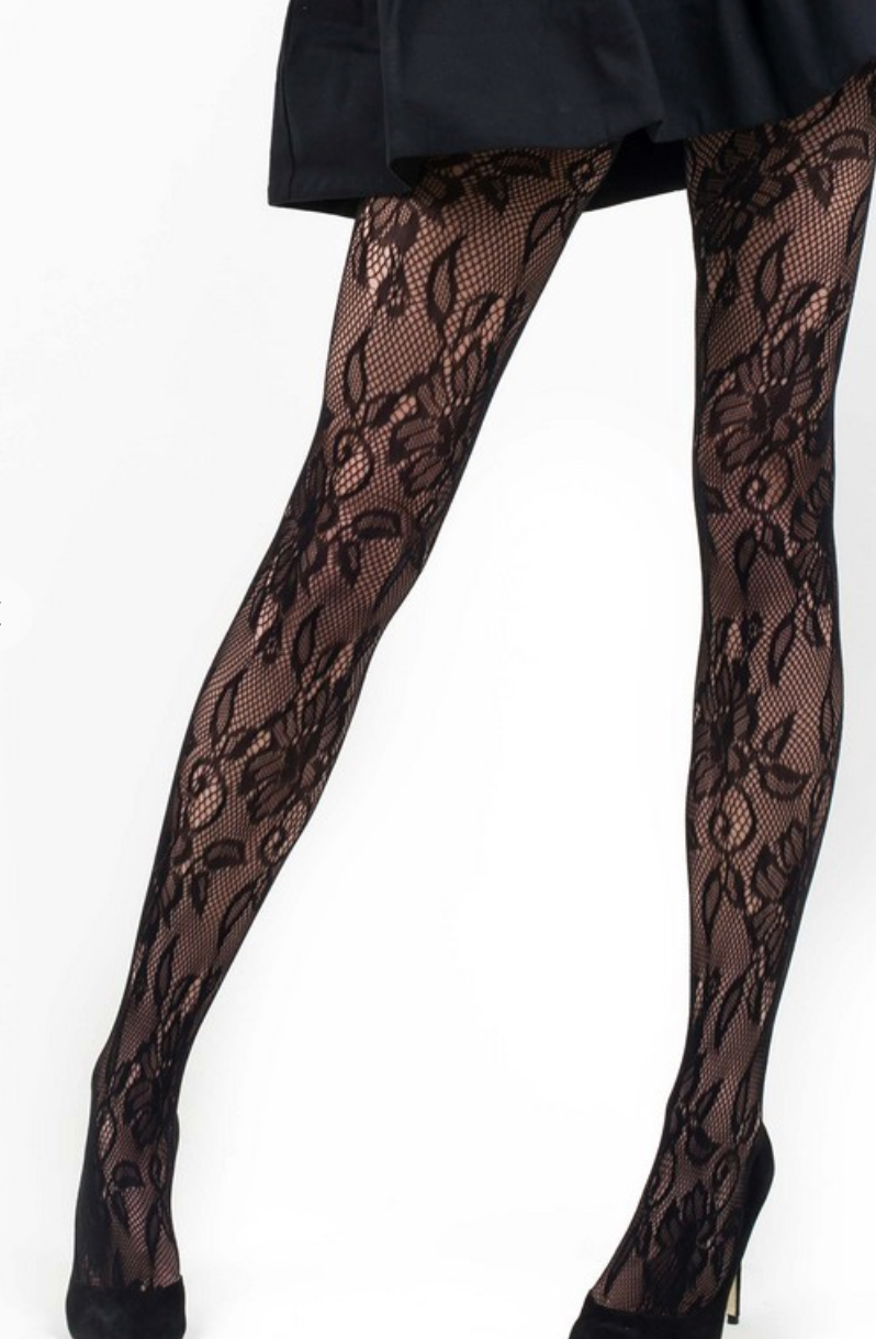 Killer Legs Lady's Black Floral Tights-tights-yelete-The Silo Boutique, Women's Fashion Boutique Located in Warren and Grand Forks North Dakota