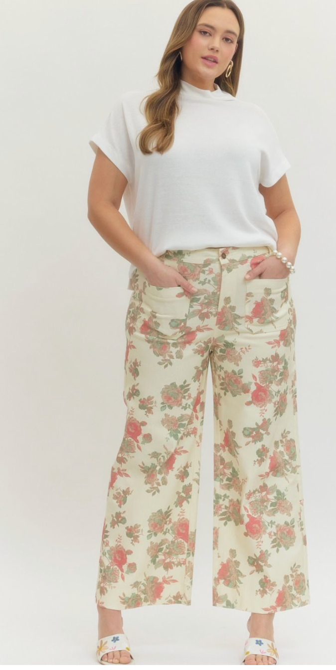 Sadie Floral Pants-Ivory-Pants-entro-The Silo Boutique, Women's Fashion Boutique Located in Warren and Grand Forks North Dakota