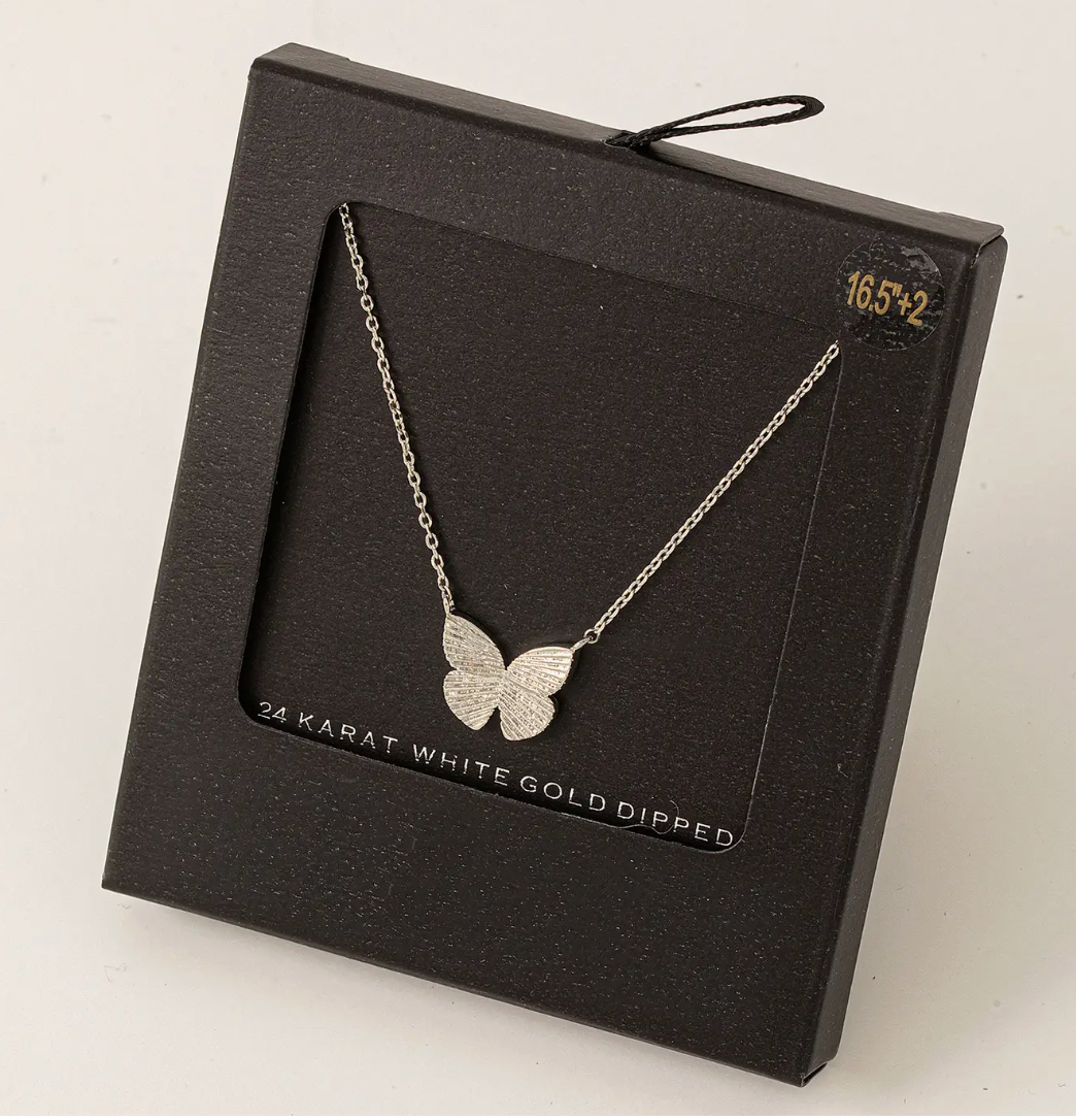 Butterfly Pendant Necklace-Silver-Necklaces-Fame-The Silo Boutique, Women's Fashion Boutique Located in Warren and Grand Forks North Dakota