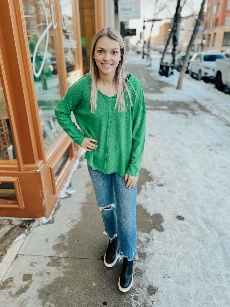 Lightweight Kelly Reverse Seam Sweater Top-Long Sleeve Tops-wishlist-The Silo Boutique, Women's Fashion Boutique Located in Warren and Grand Forks North Dakota