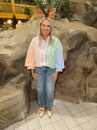 Pink Combo Button Down Top-Final Sale-Short Sleeve Tops-entro-The Silo Boutique, Women's Fashion Boutique Located in Warren and Grand Forks North Dakota