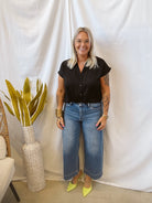 Classic Button Up Short Sleeve Top-Black-Short Sleeve Tops-blu pepper-The Silo Boutique, Women's Fashion Boutique Located in Warren and Grand Forks North Dakota