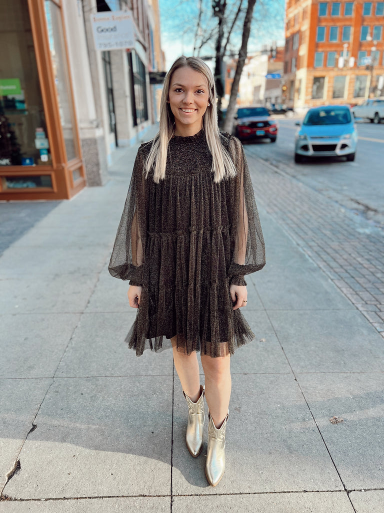 Black Frilled Tier Dress-Dresses-jodifl-The Silo Boutique, Women's Fashion Boutique Located in Warren and Grand Forks North Dakota