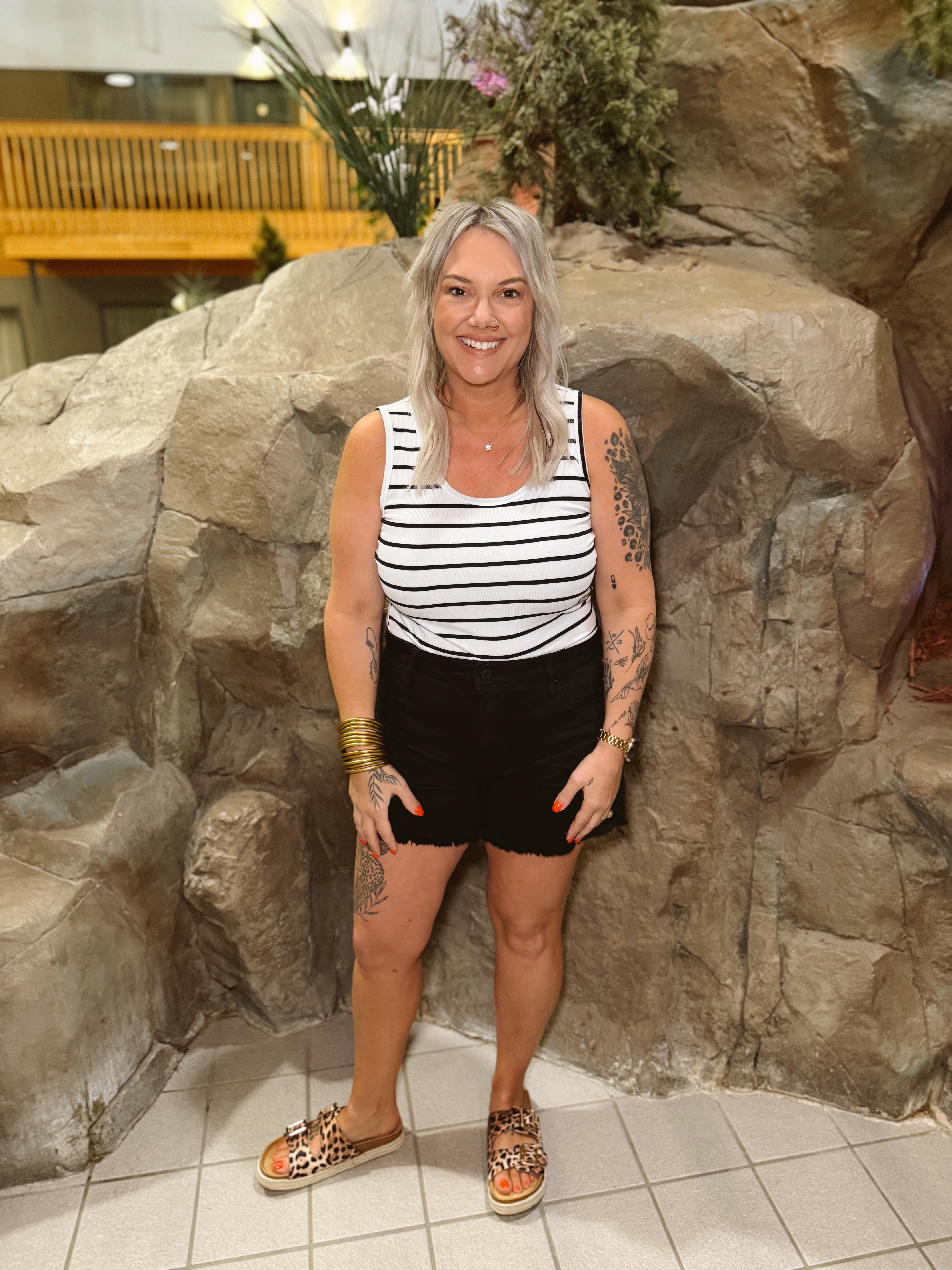 Stacy Round Neck Ivory Striped Knit Tank Top-FINAL SALE-Tank Tops-staccato-The Silo Boutique, Women's Fashion Boutique Located in Warren and Grand Forks North Dakota