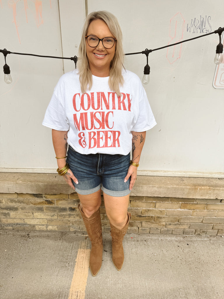 Country Music and Beer Tee-Graphic Tees-weekender-The Silo Boutique, Women's Fashion Boutique Located in Warren and Grand Forks North Dakota