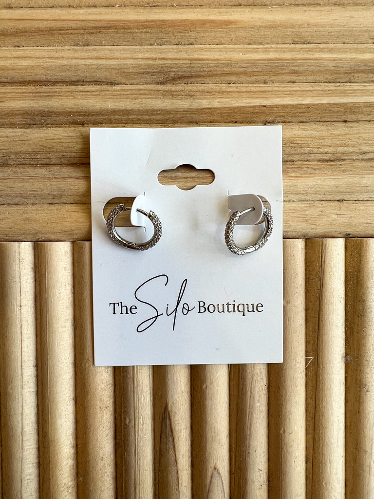 Mini Rhinestone Hoop Earrings-Earrings-Fame-The Silo Boutique, Women's Fashion Boutique Located in Warren and Grand Forks North Dakota