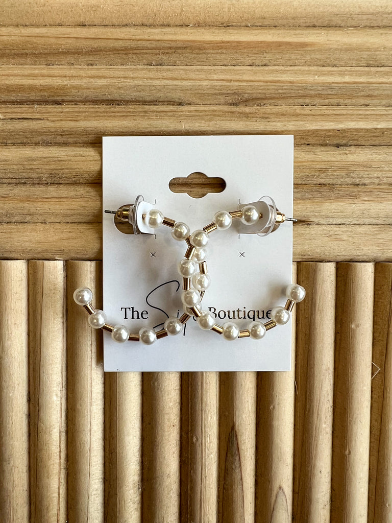 Gold and Pearl Hoop Earrings-Earrings-Fame-The Silo Boutique, Women's Fashion Boutique Located in Warren and Grand Forks North Dakota