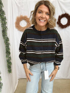 Navy Multi Stripe Cardigan-Cardigans-lelis-The Silo Boutique, Women's Fashion Boutique Located in Warren and Grand Forks North Dakota