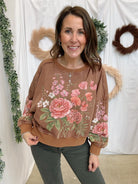 Vintage Botanical Floral Sweatshirt-Mocha-Sweatshirts-davi-The Silo Boutique, Women's Fashion Boutique Located in Warren and Grand Forks North Dakota