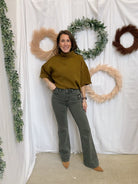 Lovie Half Sleeve Sweater-Olive-Sweaters-peach love-The Silo Boutique, Women's Fashion Boutique Located in Warren and Grand Forks North Dakota