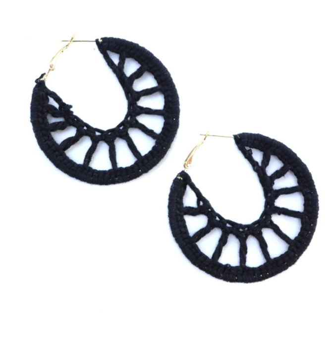 Black Crochet Hoops-earrings-panache-The Silo Boutique, Women's Fashion Boutique Located in Warren and Grand Forks North Dakota