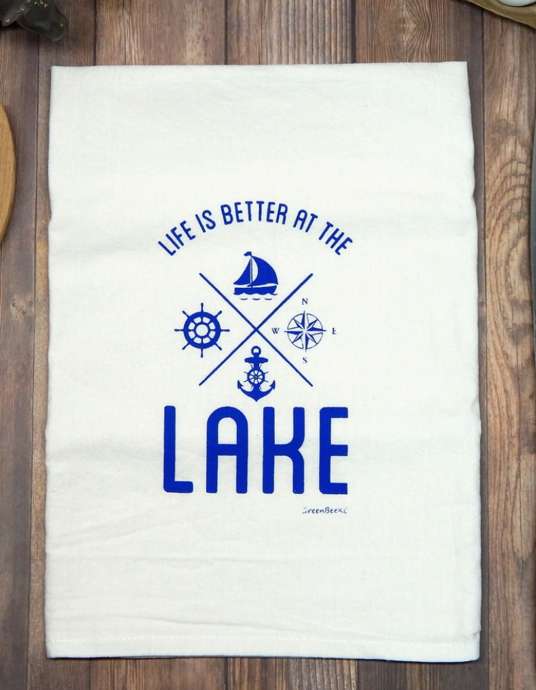 Blue Life is Better At The Lake Tea Towel-Tea Towels-Green Bee-The Silo Boutique, Women's Fashion Boutique Located in Warren and Grand Forks North Dakota
