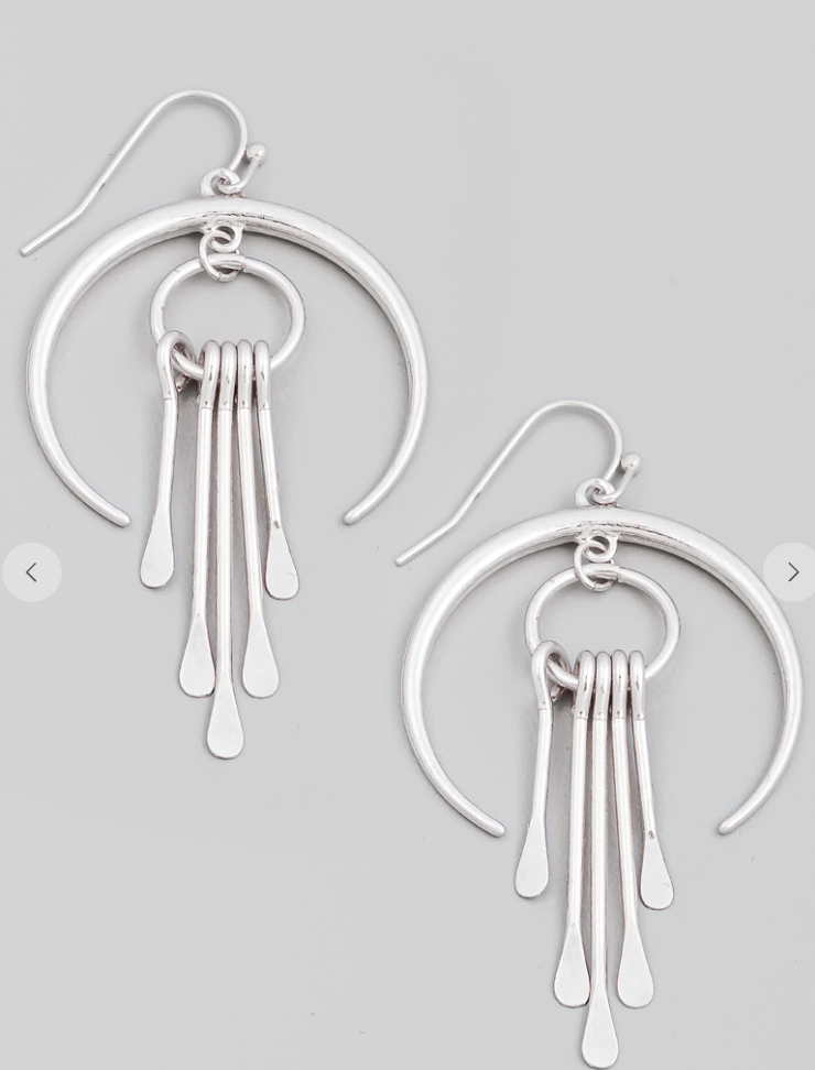 Crescent Bar Fringe Drop Earrings-Earrings-Fame-The Silo Boutique, Women's Fashion Boutique Located in Warren and Grand Forks North Dakota
