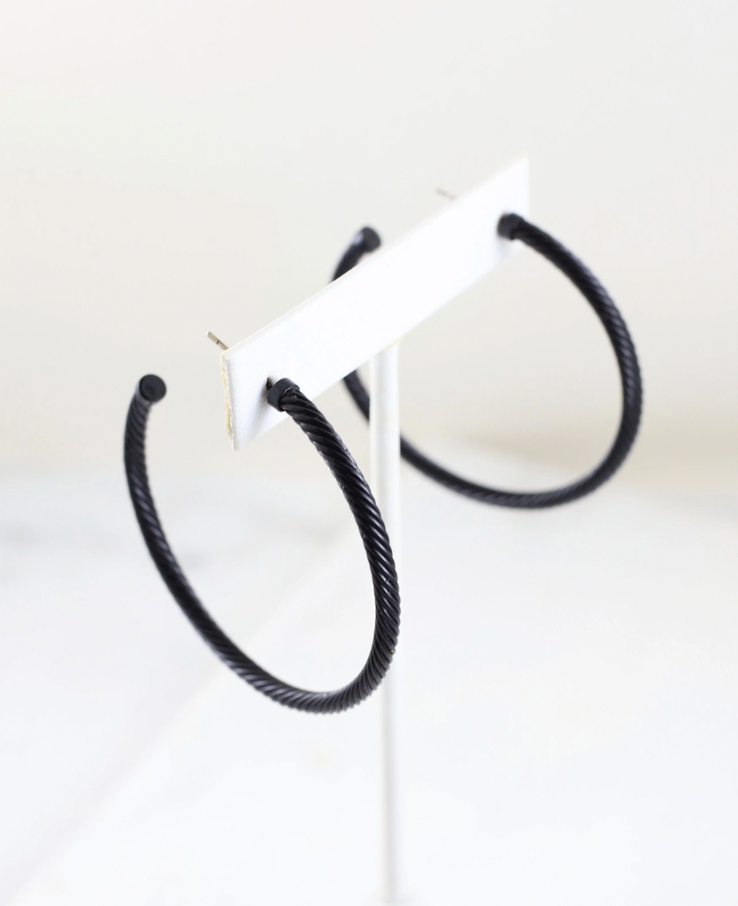 Black Cable Hoop Earrings-earrings-caroline Hill-The Silo Boutique, Women's Fashion Boutique Located in Warren and Grand Forks North Dakota