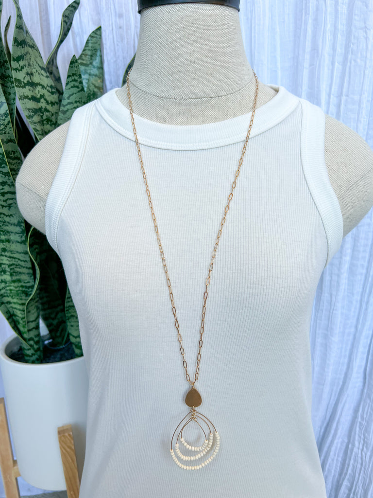 Fame Triple White Beaded Necklace-Necklaces-Fame-The Silo Boutique, Women's Fashion Boutique Located in Warren and Grand Forks North Dakota