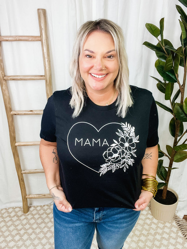 Mama Flower Heart Tee-Graphic Tees-Makayla Grace-The Silo Boutique, Women's Fashion Boutique Located in Warren and Grand Forks North Dakota