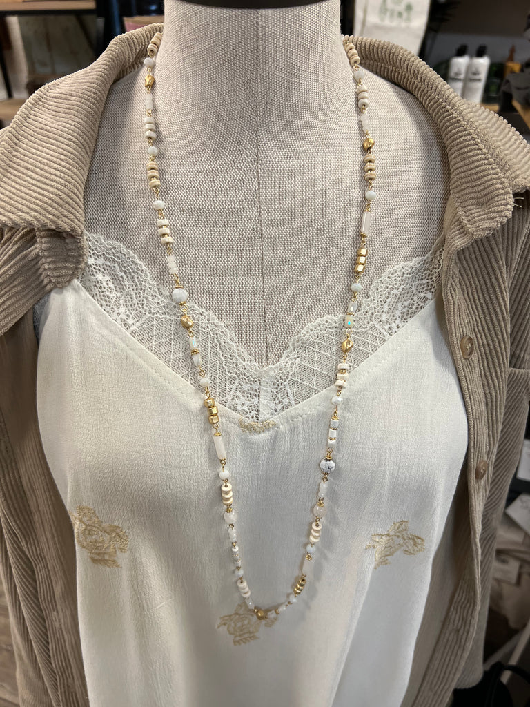 Fame White Bead Necklace-Necklaces-Fame-The Silo Boutique, Women's Fashion Boutique Located in Warren and Grand Forks North Dakota