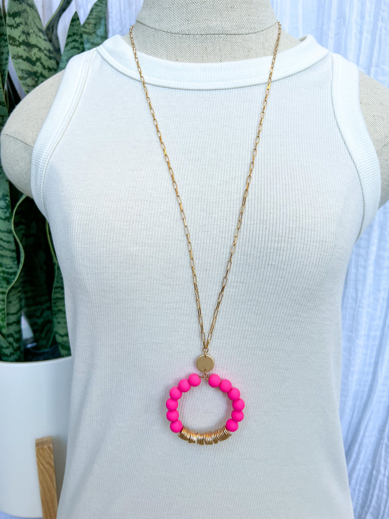 Fame Pink Clay Necklace-Necklaces-Fame-The Silo Boutique, Women's Fashion Boutique Located in Warren and Grand Forks North Dakota