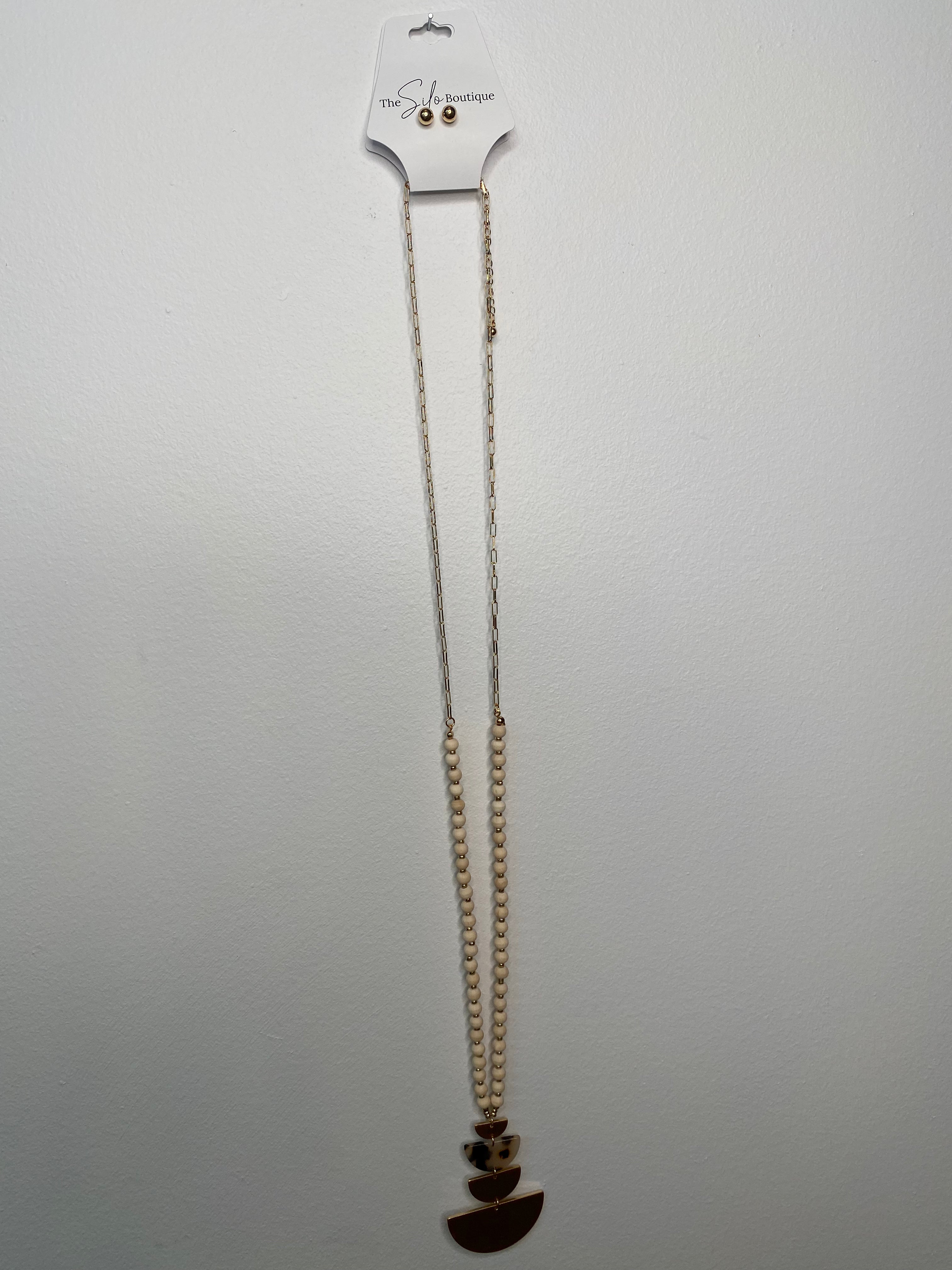 Beige Half Round GEO Necklace-Necklaces-Fame-The Silo Boutique, Women's Fashion Boutique Located in Warren and Grand Forks North Dakota